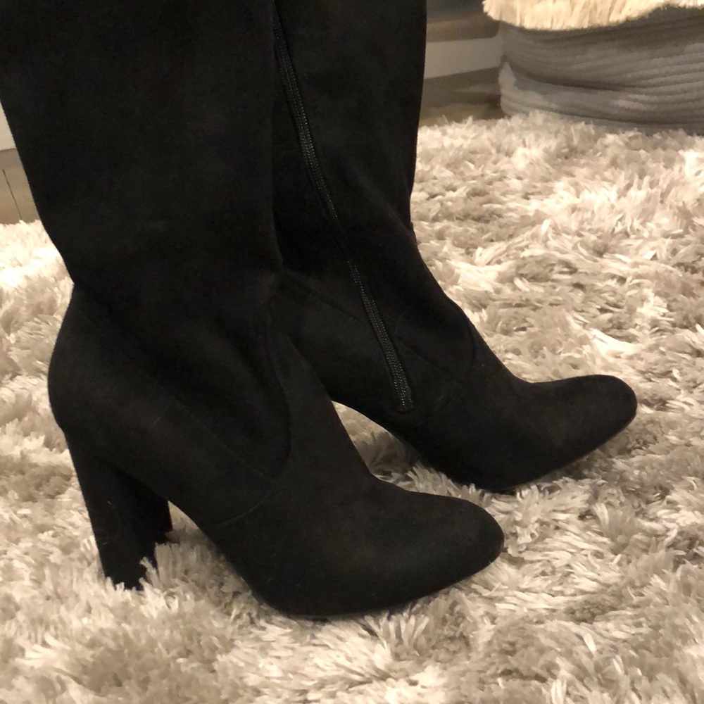 Over the knee black faux suede boots